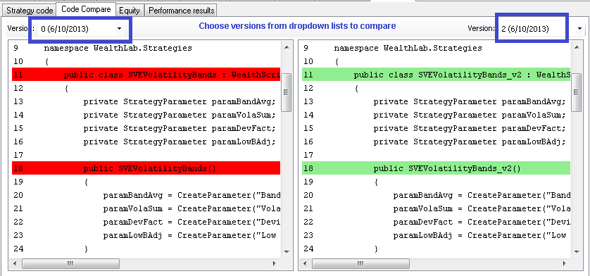 Compare code revisions