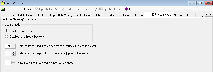 Provider tab in Data Manager
